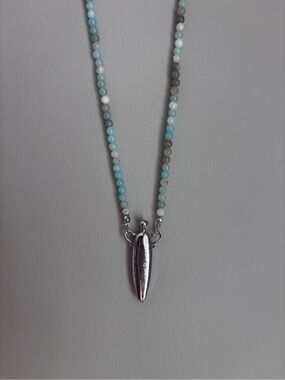 Silver Tone Perfume Bottle Amazonite Stone Strand Necklace